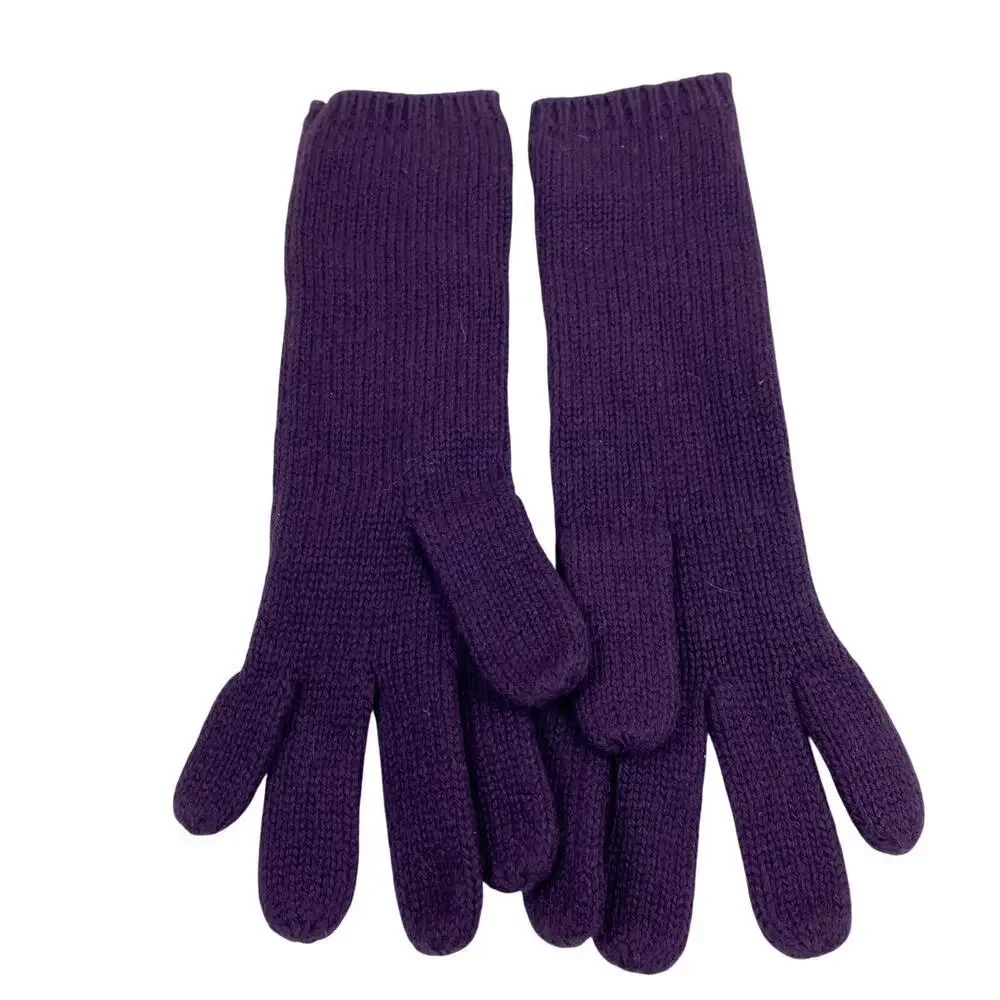 Ralph Lauren Women Gloves One Size Pony Logo Cable Knit Purple Cozy Wool Blend